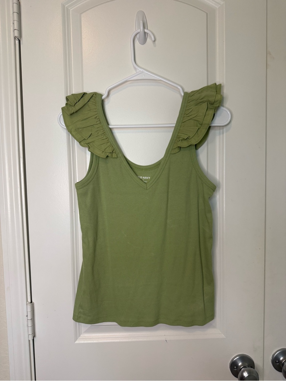 Old Navy Olive Green Ruffle Shoulder Tank Top
